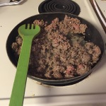 ground beef in a pan for browning. 