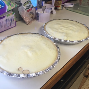Betty Crocker recipe calls for cream filling to be pure evenly into two pie shells. 